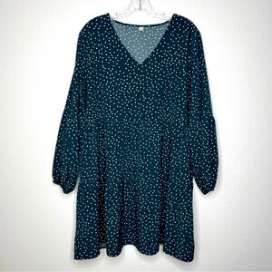 Sherosa Dark Green and Polka Dot Tiered Peasant Mini Short Dress‎ Womens Size XL